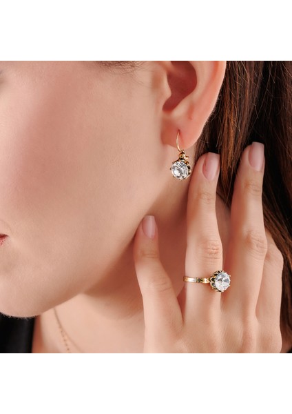 Klasik Güverseli Tektaş Kadın 3'lü Takı Seti Küpe Kolye Yüzük Takım Bakır El Yapımı Kristal Taşlı Kararma Yapmaz Kutulu fiyatları