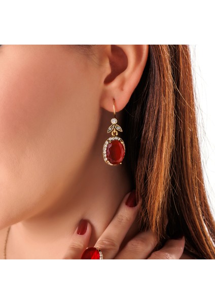 Kösem Sultan Kırmızı Kadın 3'lü Takı Seti Küpe Kolye Yüzük Takım Bakır El Yapımı Zirkon Taşlı Kararma Yapmaz Kutulu fiyatları