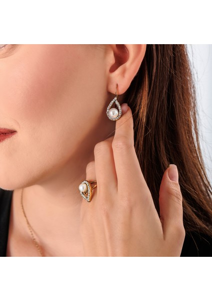 Su Damlası Inci Esintisi Kadın 3'lü Takı Seti Küpe Kolye Yüzük Takım Bakır El Yapımı Kristal Taşlı Kararma Yapmaz Kutulu fiyatları