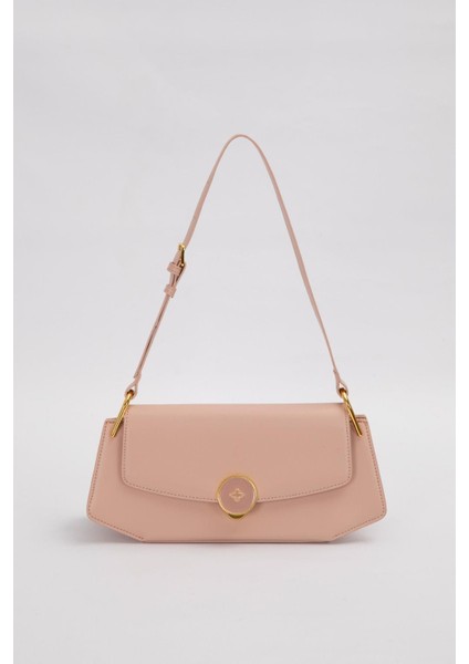 Pembe Oval Gold Aksesuarlı Omuz Çantası