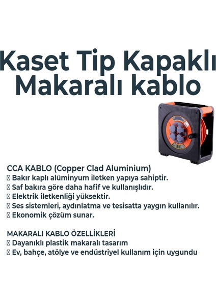 Makaralı Cca Uzatma Kablosu 3x1.5 mm 35 mt Kapaklı 4 Prizli Monofaze Termal Sigortalı Plastik Seyyar fiyatları