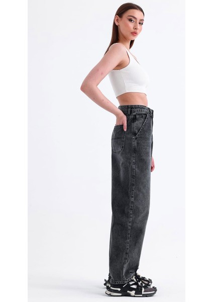 Kadın Antrasit Skater Baggy Jeans Bol Paça Pantolon fiyatları