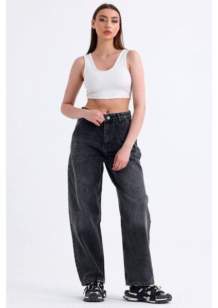 Kadın Antrasit Skater Baggy Jeans Bol Paça Pantolon modelleri