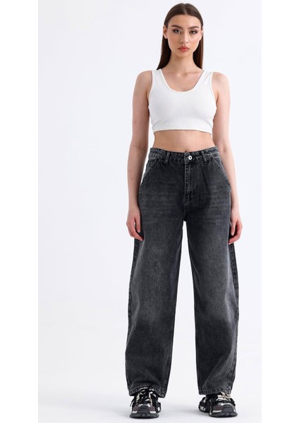 Kadın Antrasit Skater Baggy Jeans Bol Paça Pantolon fırsatları
