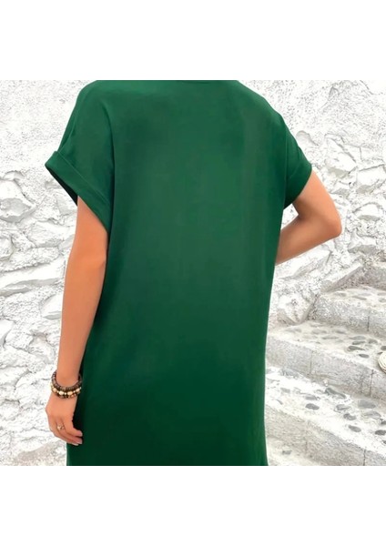Kadın Kısa Kollu Bisiklet Yaka Cepli Kelebek Baskılı Viskon Elbise fiyatları