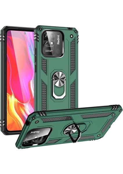 Newface Xiaomi Redmi 10C Kılıf Sofya Yüzüklü Silikon Kapak - Yeşil