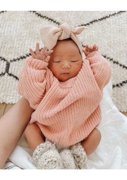 Unisex Çocuk Bisiklet Yaka Oversize Triko Kazak 6 Ay-5 Yaş