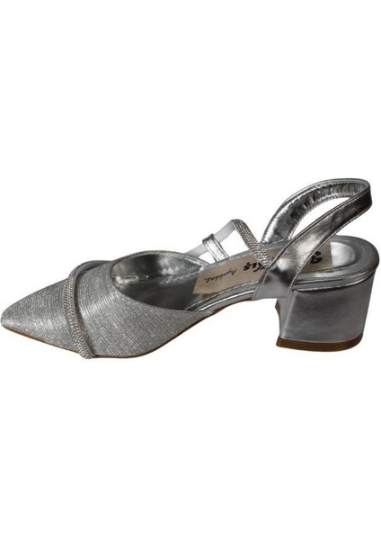 Yazkış Kadın Gümüş Siyah Taşlı 6cm Kalın Topuklu Abiye Ayakkabı modelleri