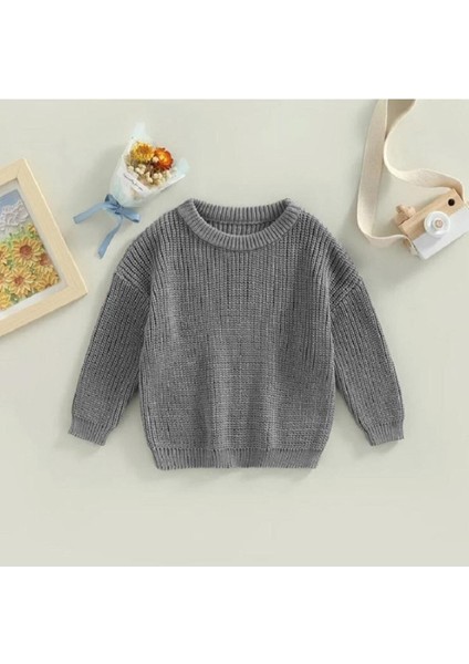 Çocuklar Için Kazak Kışlık Kazak Mevsimlik Kazak Triko 1-2 Yaş Açık Gri