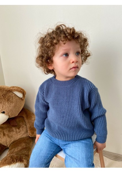 Esnek Triko Kazak Bisiklet Yaka Oversize Unisex Bebek Çocuk 1-5 Yaş