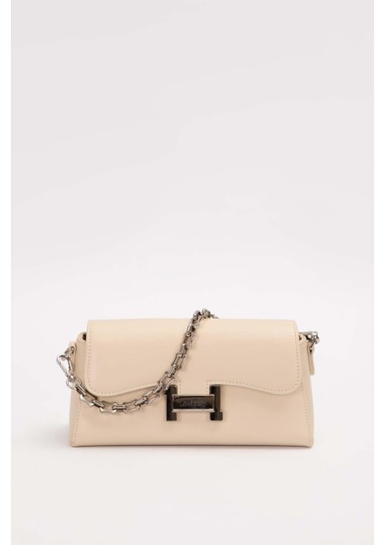 Krem Logo Tokalı Omuz Çantası