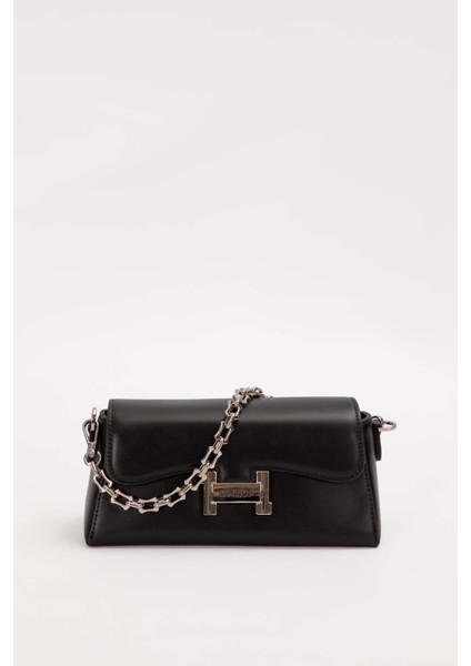 Siyah Logo Tokalı Omuz Çantası