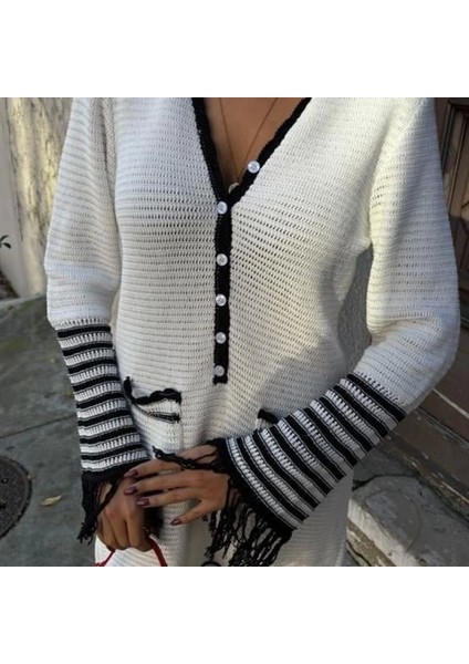 Triko Kolları Püsküllü Düğmeli Elbise 2849 modelleri