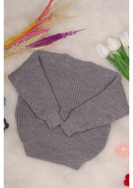 Cocuk-Bebek Triko Bayram ve Mevsimlik Kazak Kazak Açık Gri