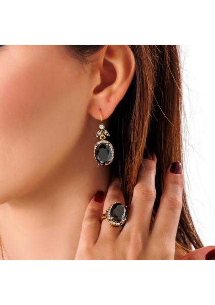 Kösem Sultan Siyah Kadın 3'lü Takı Seti Küpe Kolye Yüzük Takım Bakır El Yapımı Zirkon Taşlı Kararma Yapmaz Kutulu fiyatları