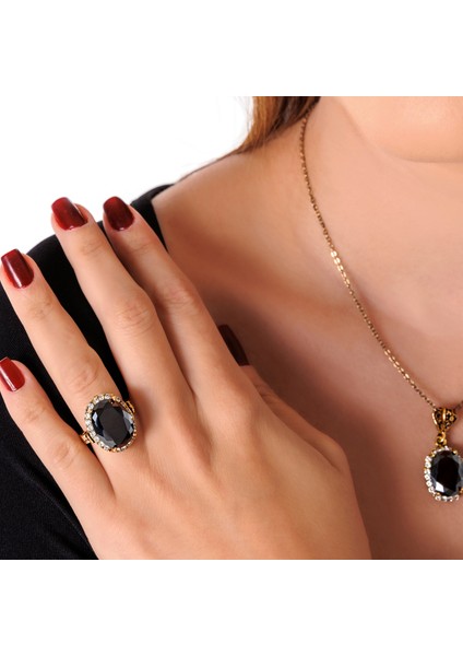 Kösem Sultan Siyah Kadın 3'lü Takı Seti Küpe Kolye Yüzük Takım Bakır El Yapımı Zirkon Taşlı Kararma Yapmaz Kutulu fırsatları