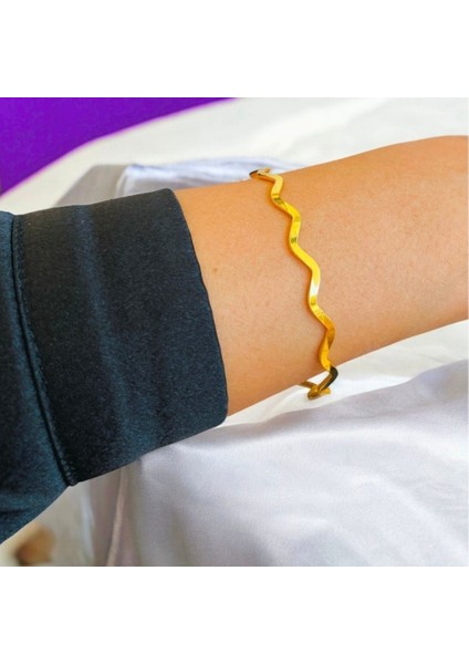 Altın Renk 22 Ayar Kaplama Zikzak Ajda Bilezik 22 Cm. 1 Adet