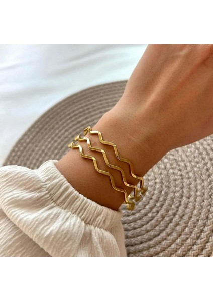 Altın Renk 22 Ayar Kaplama Zikzak Ajda Bilezik 22 Cm. 1 Adet modelleri