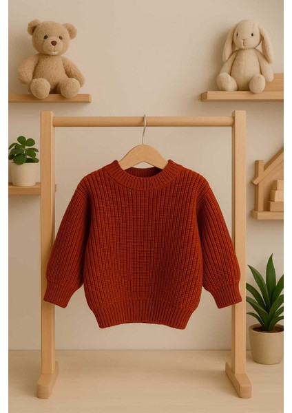 Unisex Bebek Çocuk Bisiklet Yaka Oversize Triko Kazak 6 Ay-5 Yaş