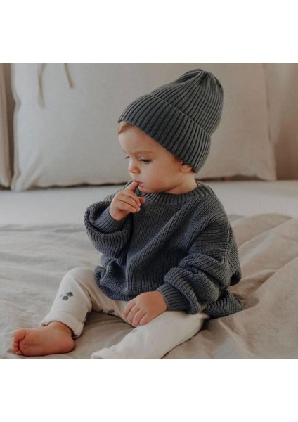 Unisex Bebek Çocuk Bisiklet Yaka Oversize Triko Kazak 6 Ay-5 Yaş