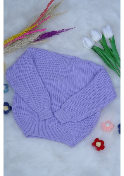 Cocuk-Bebek Triko Bayram ve Mevsimlik Kazak Kazak Lila