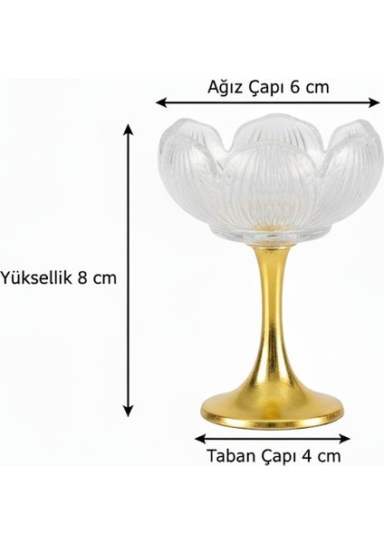 Gold Uzun Metal Ayaklı Lotus Çiçeği Kahve Yanı Cam Lokumluk Drajelik Seti – 6 Adet fiyatları