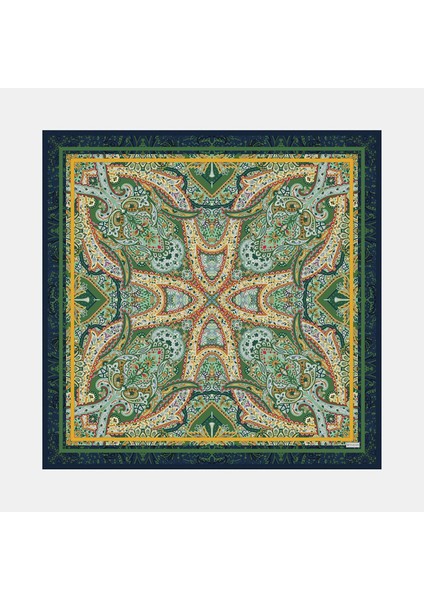 Şal Desenli Tivil Ipek Eşarp 41491-YEŞIL