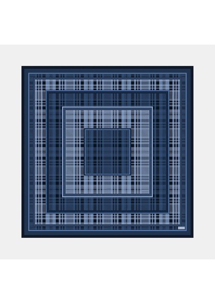 Ekose Desenli Tivil Ipek Eşarp 40799-LACIVERT