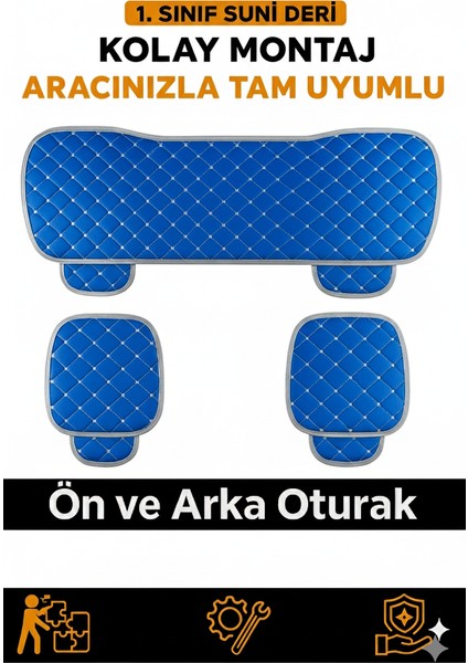 Opel Insignia A/b 2009–2022 Uyumlu 3 Parça Kapitone Oturak Araba Koltuk Suni Deri Mavi - Kaymaz | Trobus