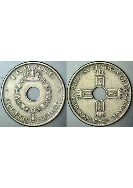Norveç 1 Kron 1925 Delikli. Az Çıkar.