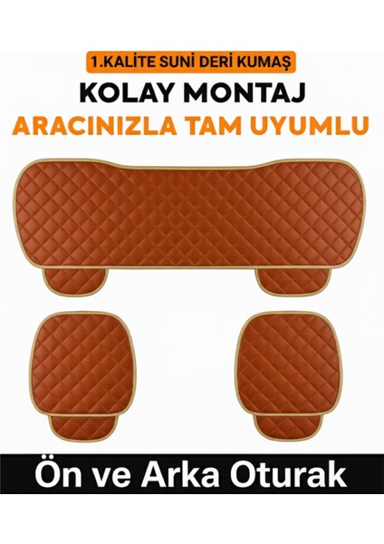 Honda Civic 2016-2021 Uyumlu 3 Parça Kapitone Oturak Araba Koltuk Suni Deri Taba - Kaymaz | Trobus