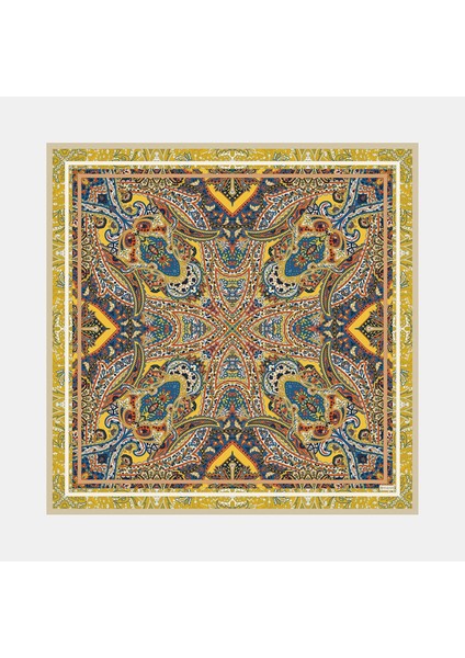 Şal Desenli Tivil Ipek Eşarp 41491-SARI