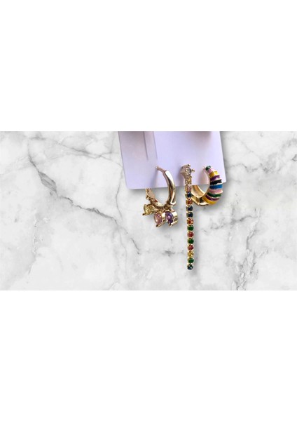 Çelik Renki 3 Lü Küpe