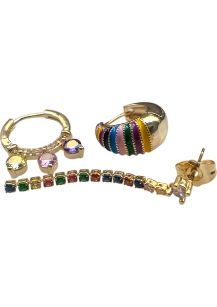 Çelik Renki 3 Lü Küpe modelleri