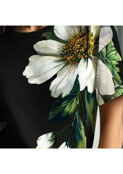 Kadın Kısa Kollu Bisiklet Yaka Çiçek Baskılı Süprem Bluz fiyatları