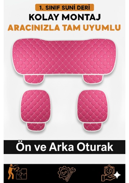 Renault Laguna 1 ve 2 (Sedan) 1994–2006 Uyumlu 3 Parça Kapitone Oturak Araba Koltuk Suni Deri Pembe - Kaymaz | Trobus
