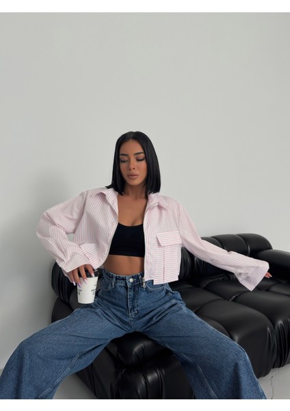 Kadın Gömlek Crop Uzun Kollu Fermuarlı Göbek Üstü, ve Büyük Cepler fırsatları