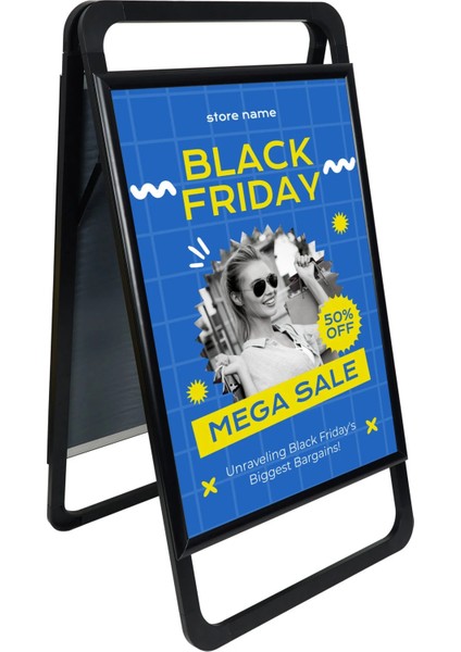 A1 59.4X84.1 Yeni Nesil A Pano Kaldırım ve Reklam Panosu Siyah Poster & Afiş ve Menü Panosu