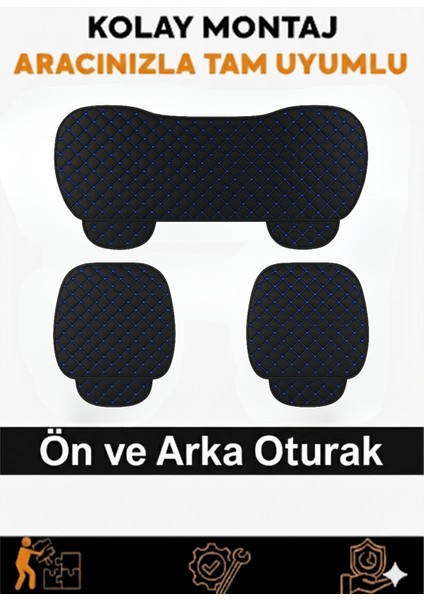 Ford Mondeo 2015 ve Sonrası Uyumlu 3 Parça Kapitone Oturak Araba Koltuk Suni Deri Siyah Sarı - Kaymaz | Trobus