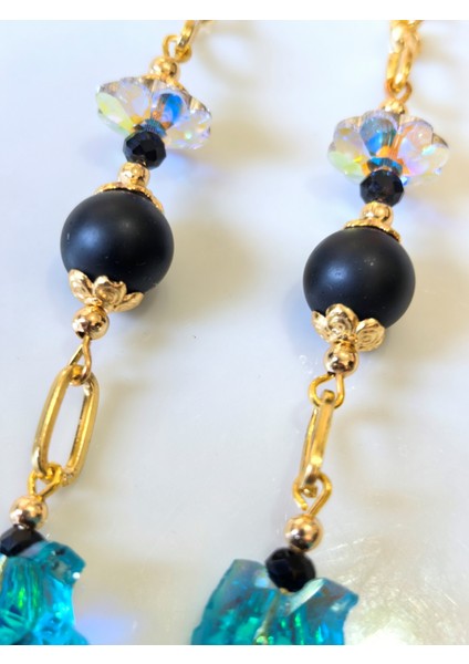 Gözlük Zinciri Altın Kaplama Zincirli Turkuaz Rengi Fil ,gerçek Kristal Taşlı, Oniks Doğal Taşlı Gözlük Zinciri fiyatları