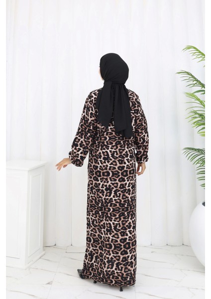 Boydan Düğmeli Leopar Desen Elbise indirimleri