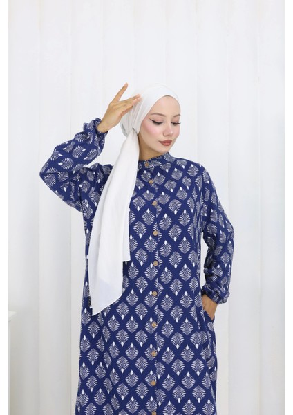 Boydan Düğmeli Yaprak Desen Elbise Lacivert fiyatları