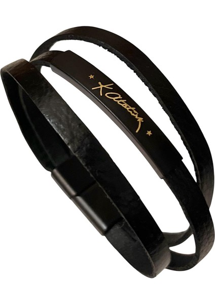 Kemal Atatürk Yazılı %100 Deri 3lü Erkek Bileklik Set 21 cm (Türk El Üretimi) fırsatları