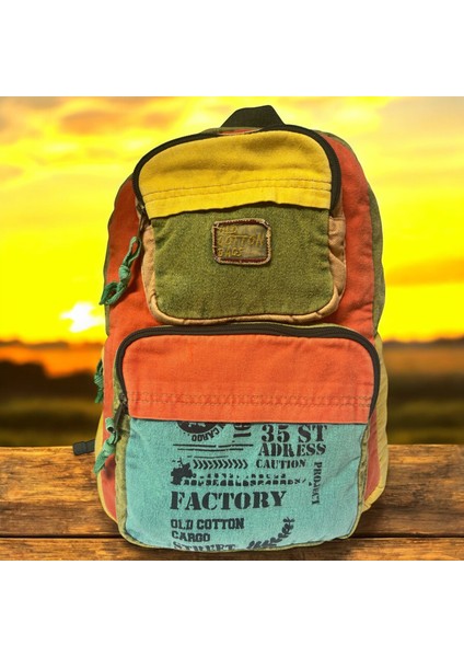 Old Cotton Kaliteli Tek Bölmeli Vintage Disayn Günlük Sırt Gezi Çantası 27 cm x 40 cm