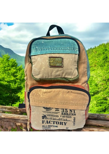 Old Cotton Kaliteli Tek Bölmeli Vintage Disayn Günlük Sırt Gezi Çantası 27 cm x 40 cm
