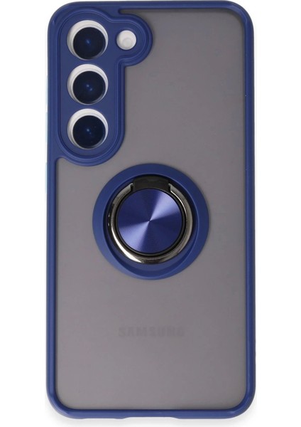 Newface Samsung Galaxy S23 Kılıf Montreal Yüzüklü Silikon Kapak - Lacivert