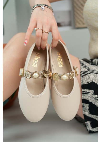 Kadın Bej Cild Günlük Babet Tokalı Ayarlanabilir Hafif Rahat Ayakkabı