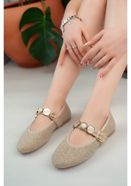Kadın Bej Günlük Babet Tokalı Ayarlanabilir Hafif Rahat Ayakkabı modelleri