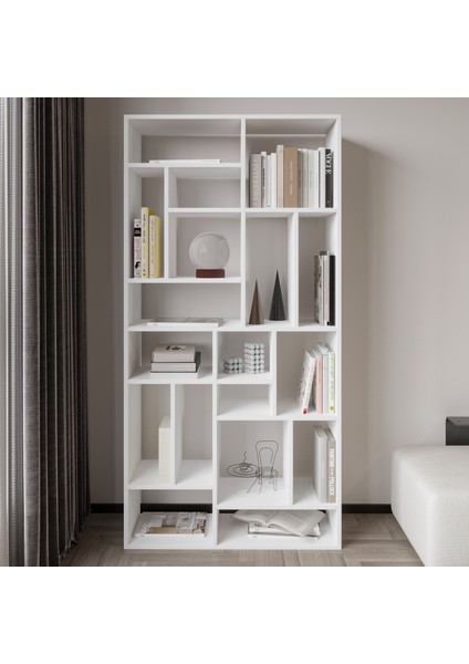 Nicola Kitaplık – 18 Raflı, Modern Kütüphane, Beyaz
