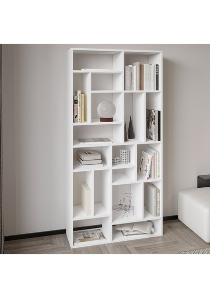 Nicola Kitaplık – 18 Raflı, Modern Kütüphane, Beyaz fiyatları